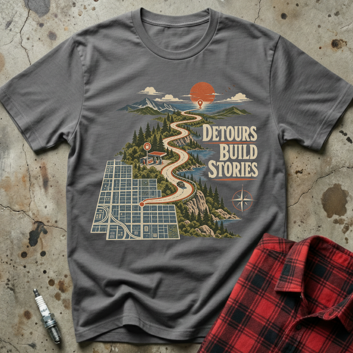 Detours Build Stories T Shirt - Charcoal
