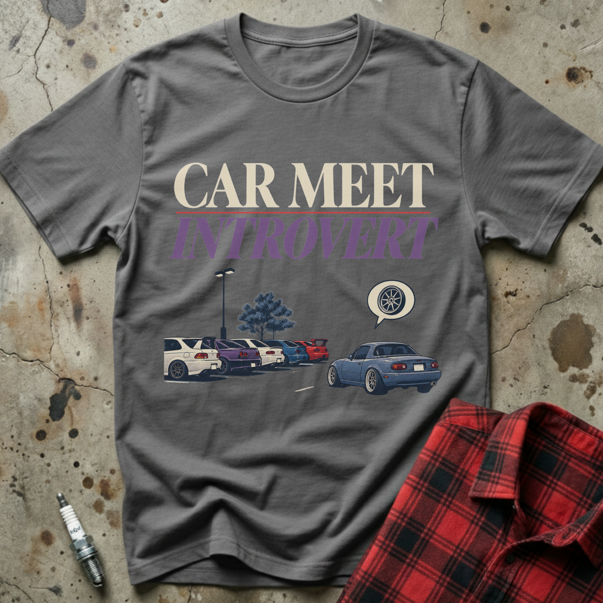 Car Meet Introvert T Shirt - Charcoal