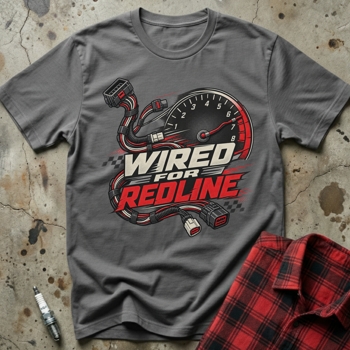 Wired For Redline T Shirt - Charcoal