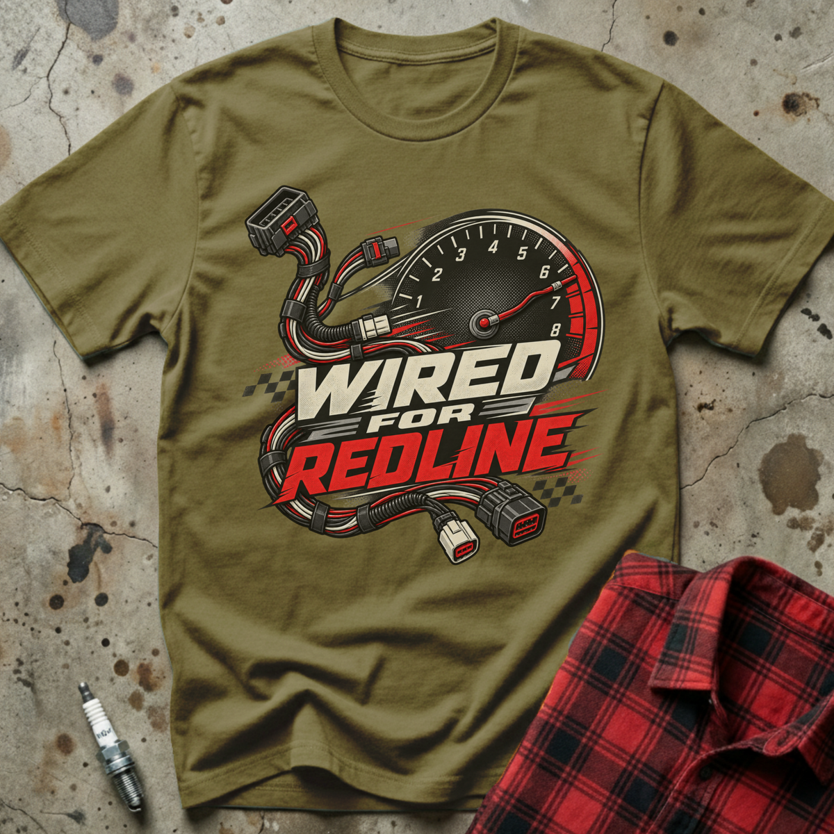 Wired For Redline T Shirt - Military Green