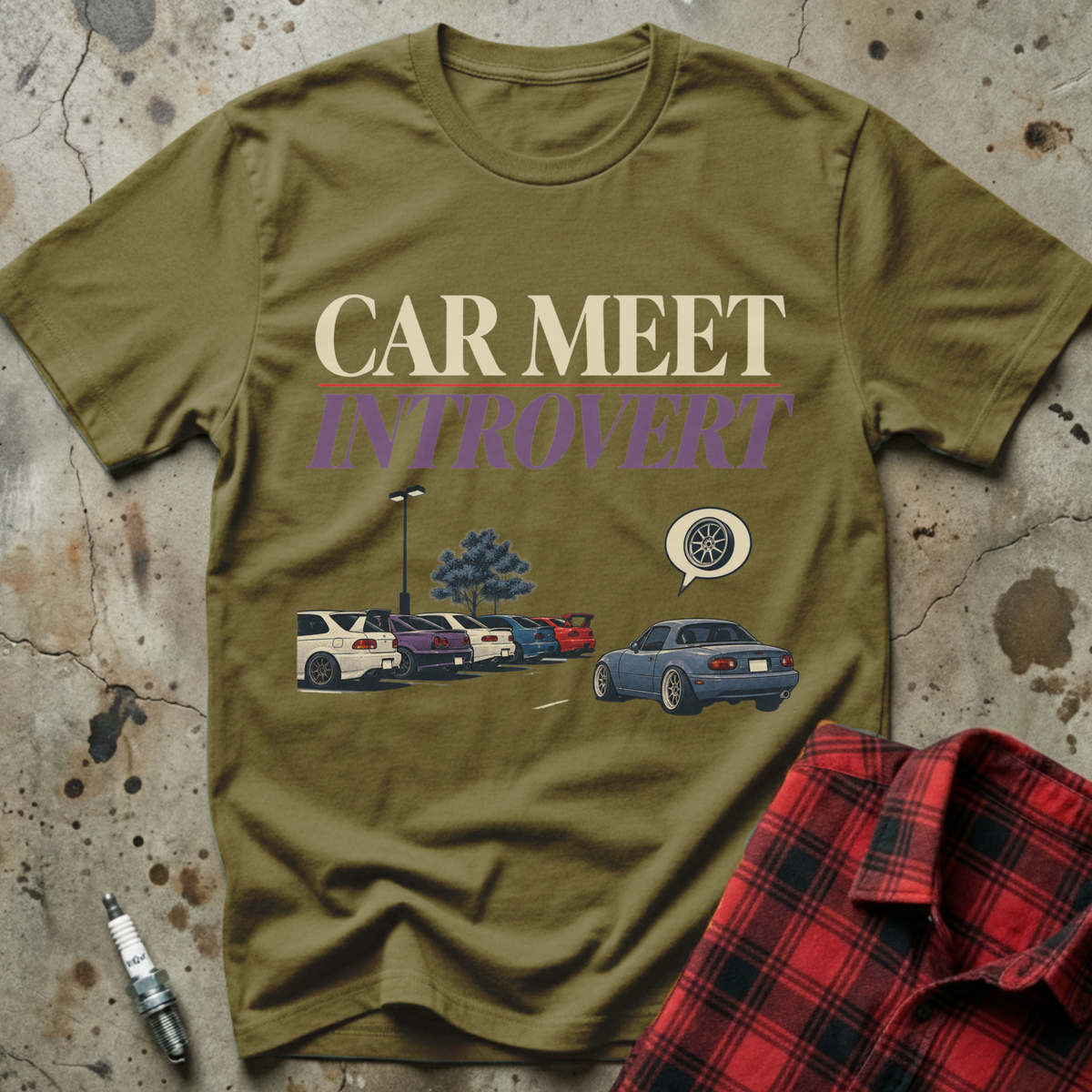 Car Meet Introvert T Shirt - Military Green