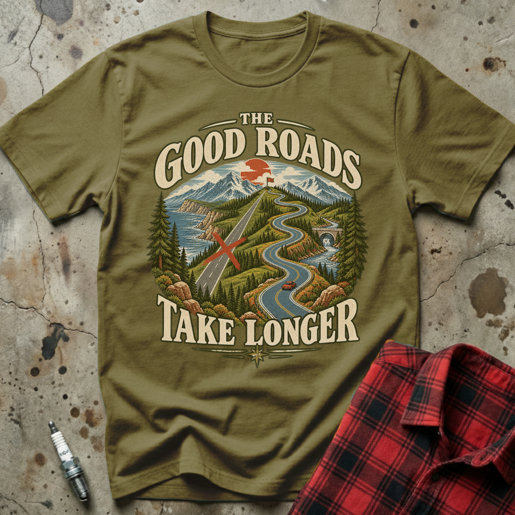 Good Roads Longer T-Shirt - Military Green