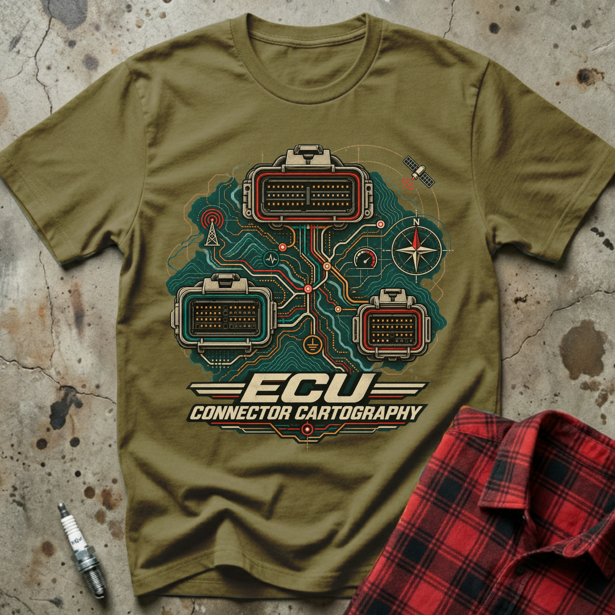 ECU Connector Map T-Shirt - Military Green
