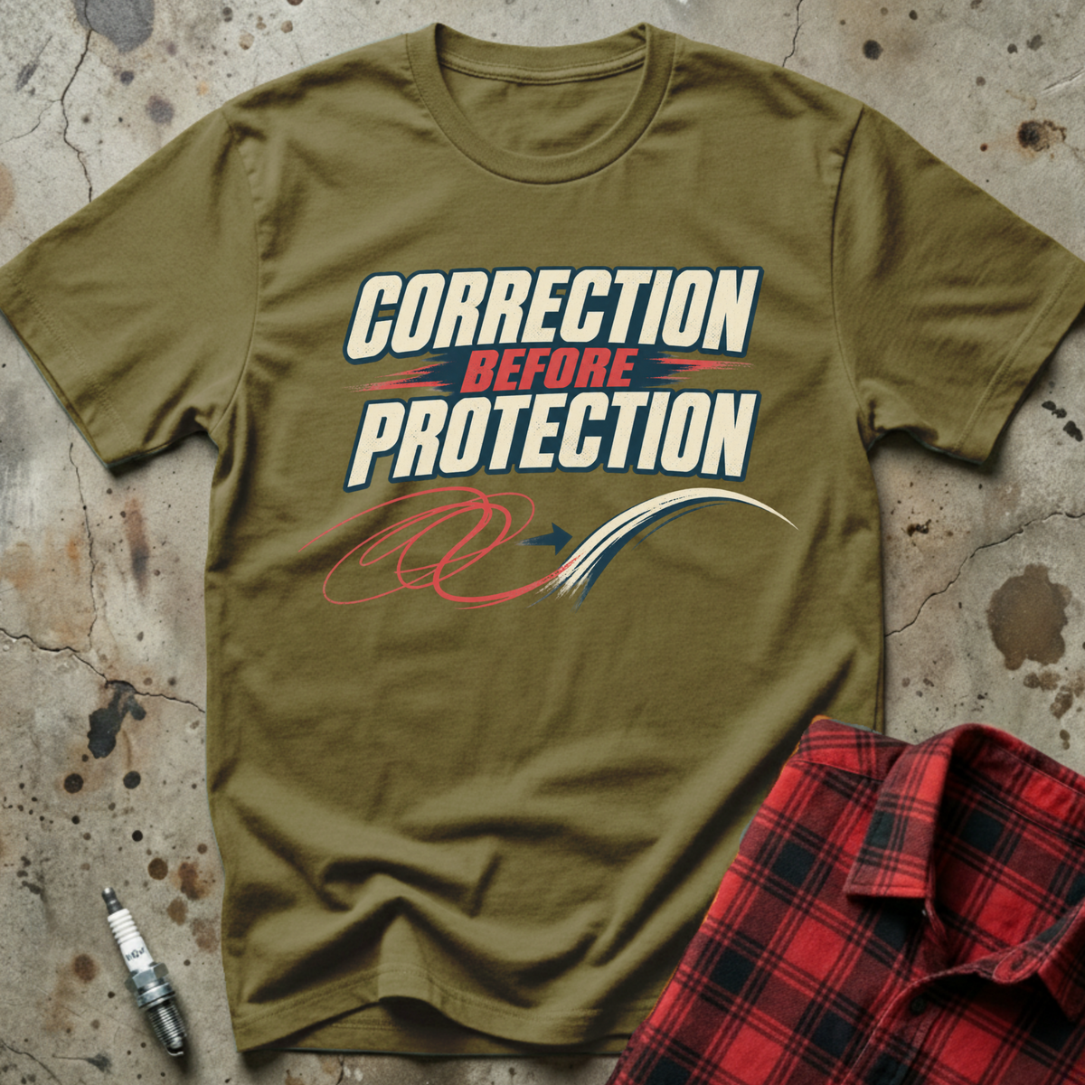 Correction Before Protection T-Shirt - Military Green