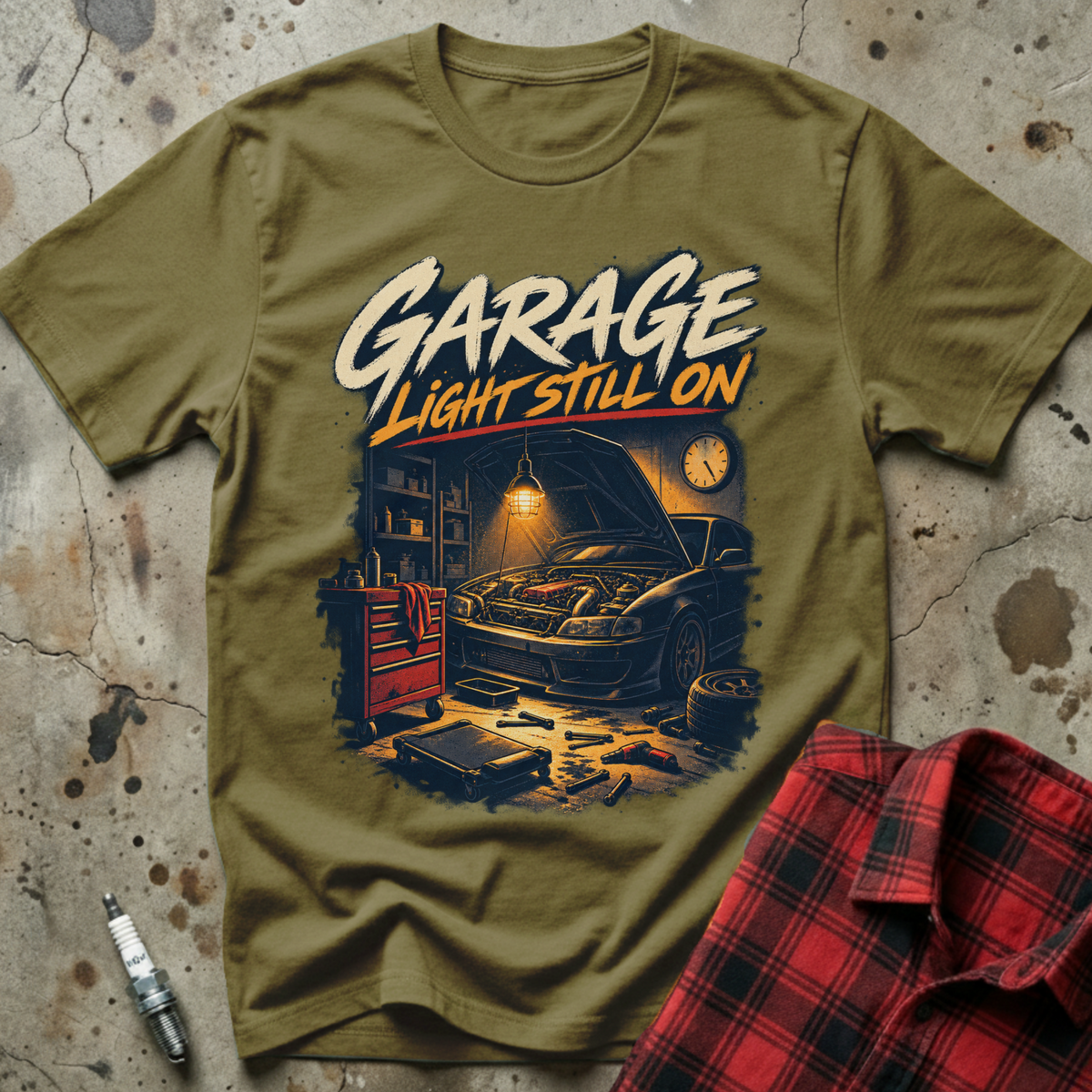 Garage Light On T-Shirt - Military Green