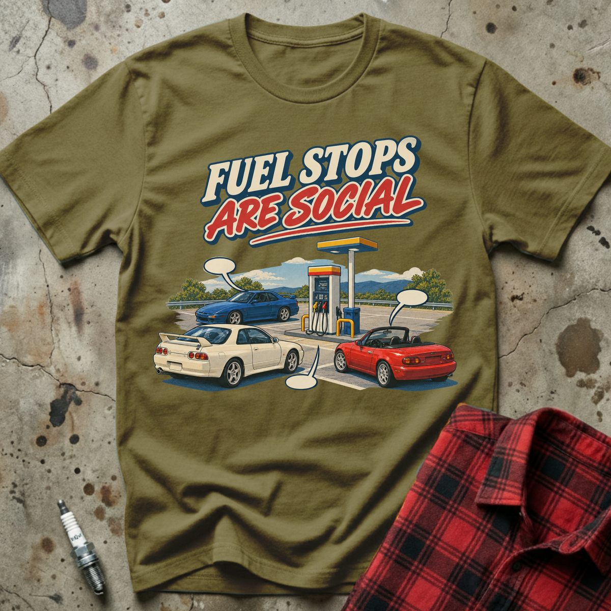Fuel Stops Social T-Shirt - Military Green