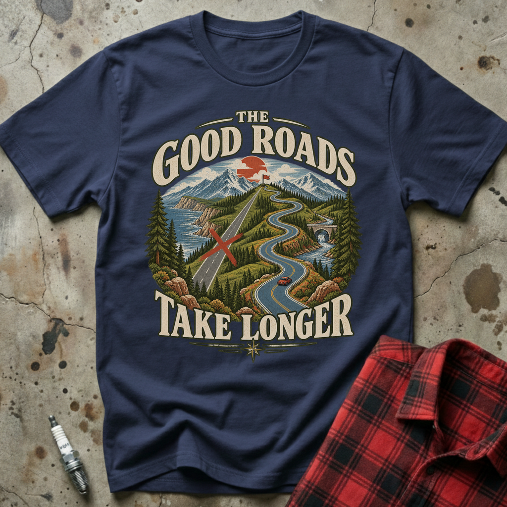 Good Roads Longer T-Shirt - Navy