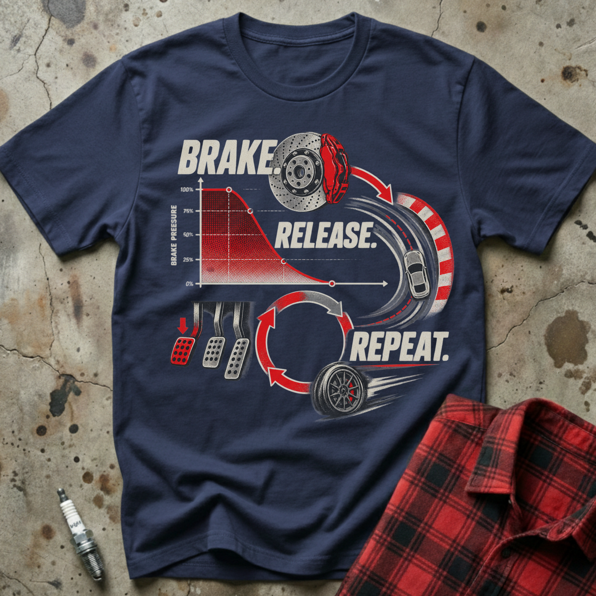 Brake Release Repeat T Shirt - Navy